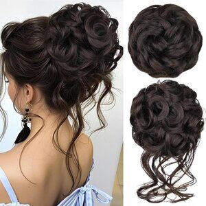 2PCS Messy Bun Hair Piece Wavy Curly Synthetic Updo Chignon Fake Scrunchies Pony